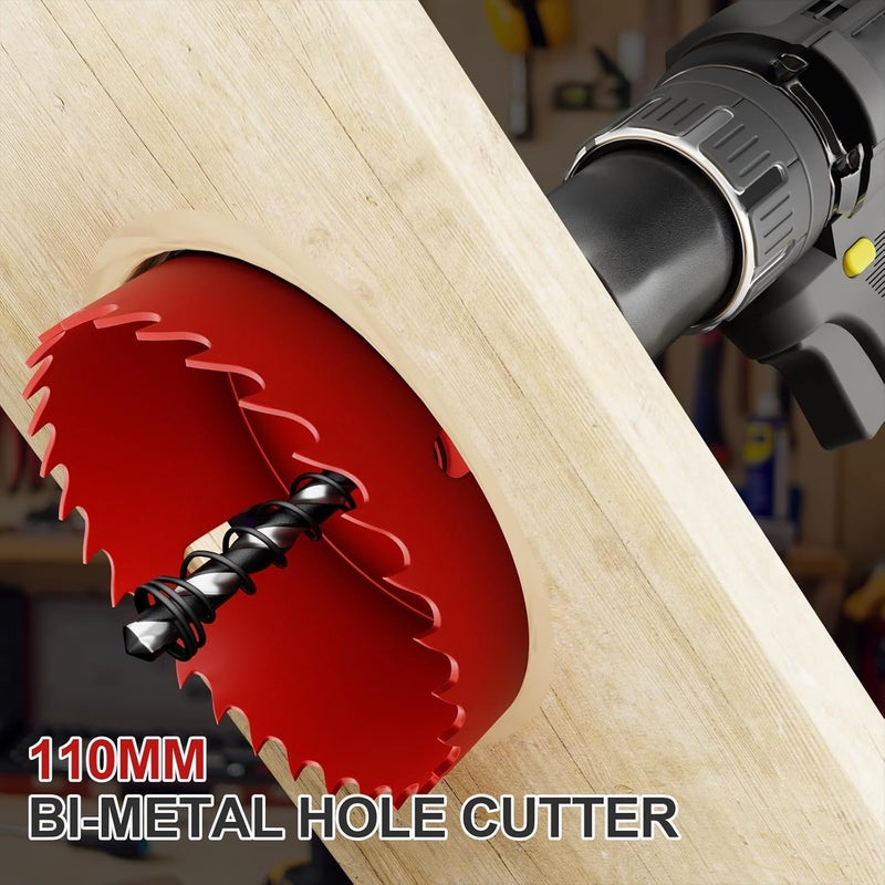 FIVELAKE 4-5/16" (110mm) Bi-Metal M42 High Speed Steel Hole Saw with Pilot Drill Bit, Smooth Cutting Edge for PVC, Drywall, Wood, Plastic, Gypsum Board, Rubber, Thin Metal - Image 5